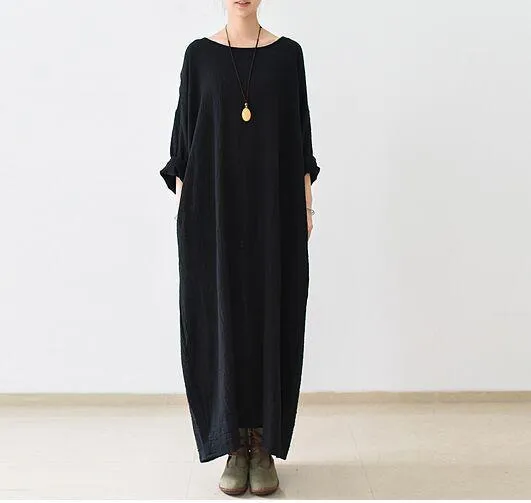 Black Linen Dress with Pockets  | Zen