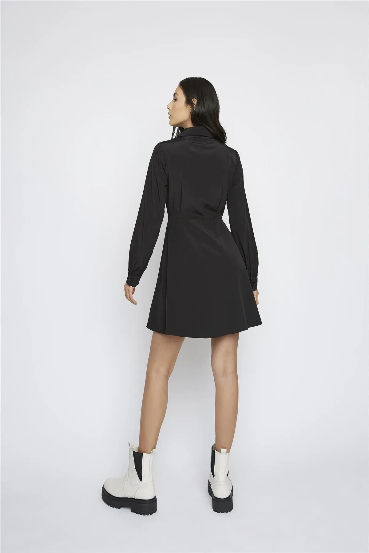 Black Long-Sleeve V-Neck Mini-Dress