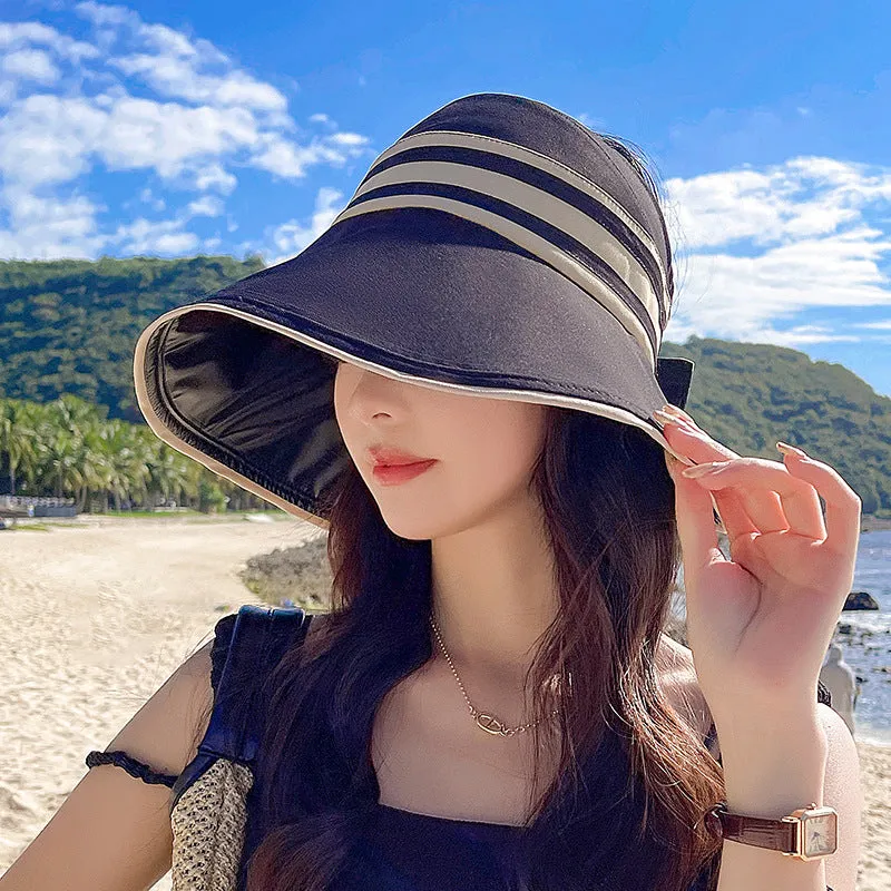 Black plastic empty top hat women's large brim UV protection outdoor spring and summer travel beach sun hat