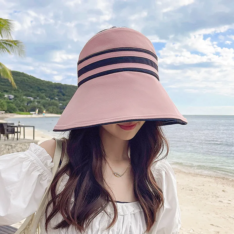 Black plastic empty top hat women's large brim UV protection outdoor spring and summer travel beach sun hat