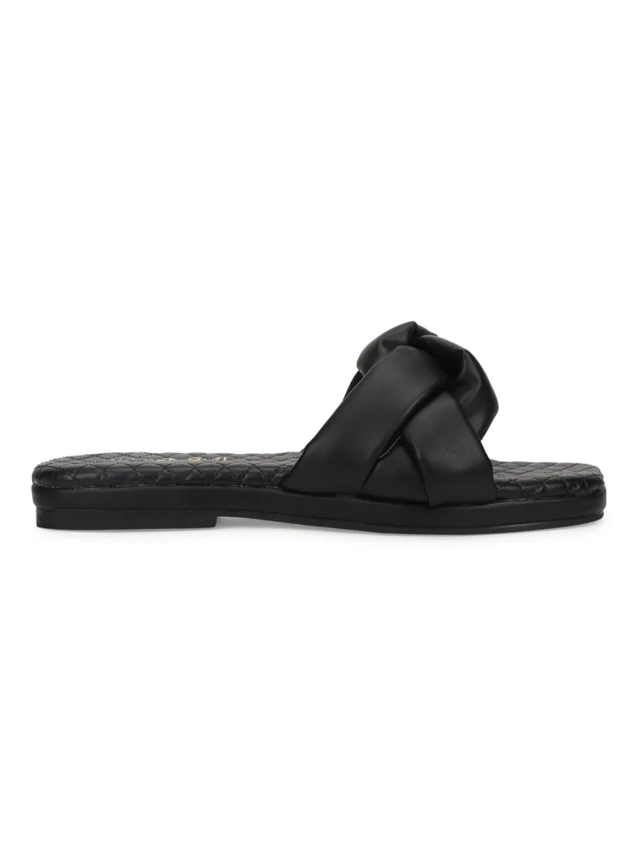 Black PU Braided Strap Slip Ons