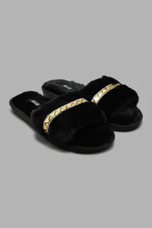 Black Slipper With Tape Detail