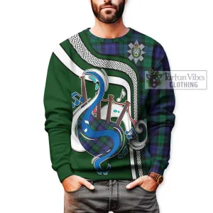 Black Watch Modern Tartan Sweatshirt with Epic Bagpipe Style