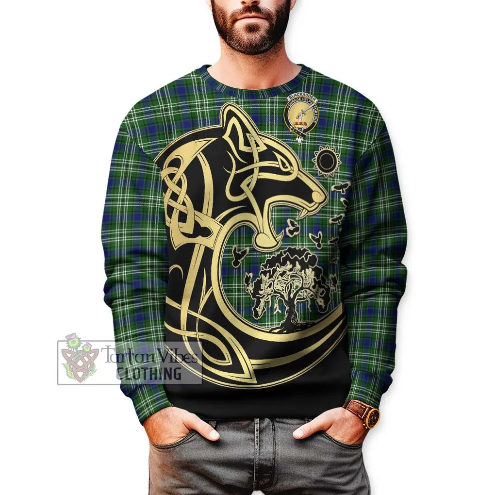 Blackadder Tartan Sweatshirt with Family Crest Celtic Wolf Style