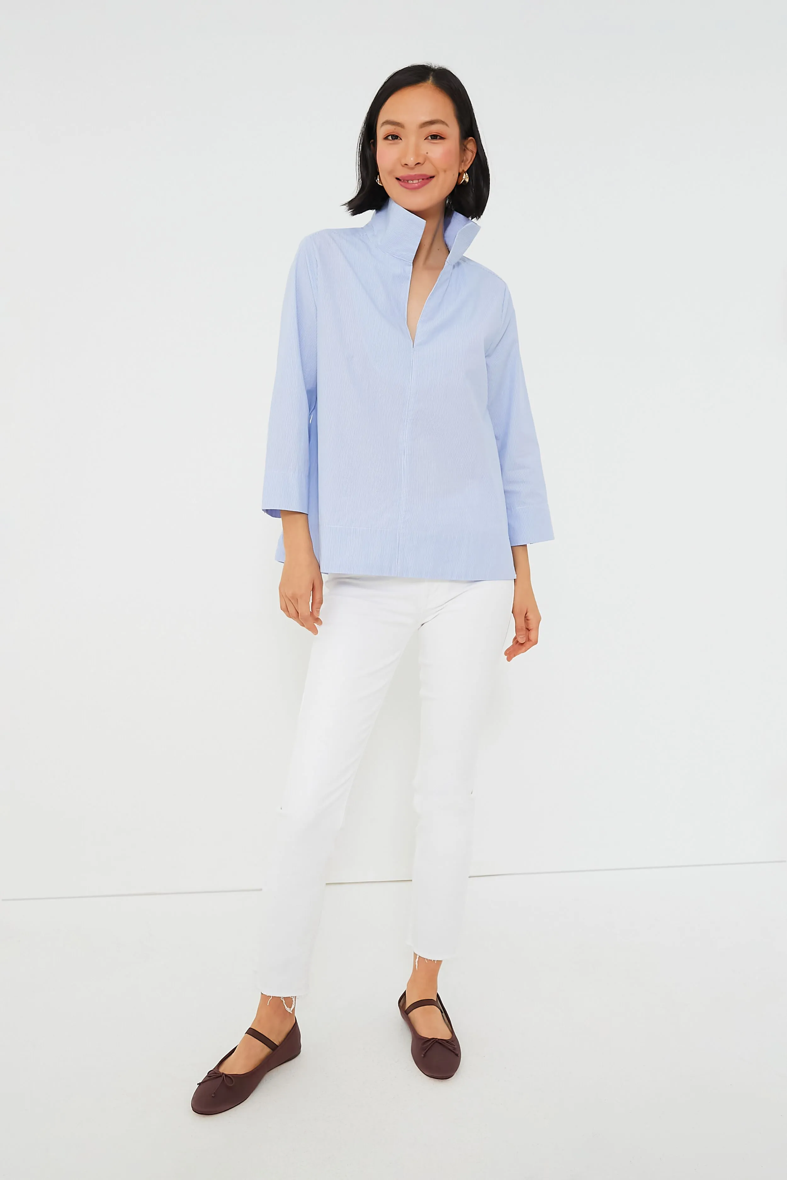 Blue Sullivan Stand Collar Blouse