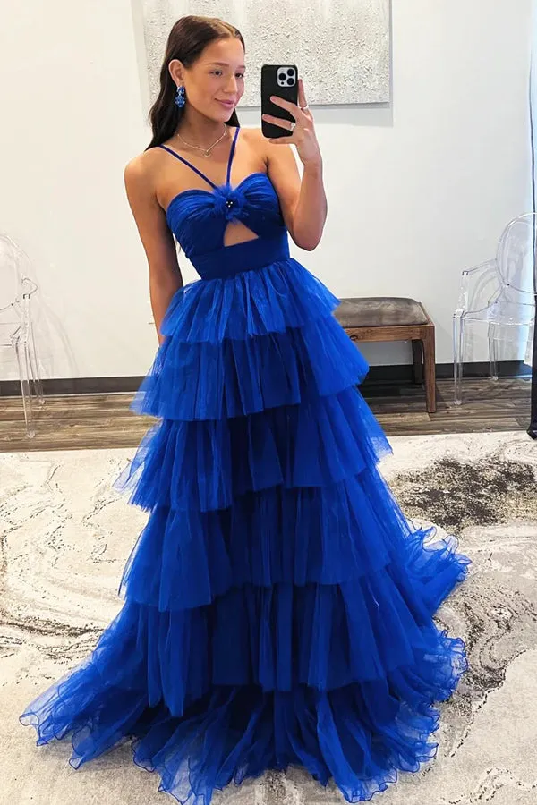 Blue Tulle Layers Long Formal Dress Princess Prom Dresses PSK548