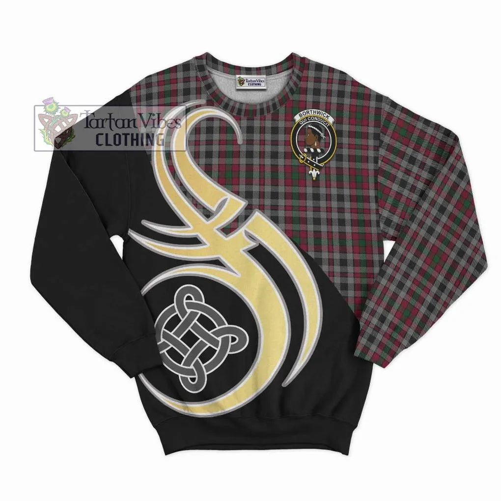 Borthwick Tartan Sweatshirt with Family Crest and Celtic Symbol Style