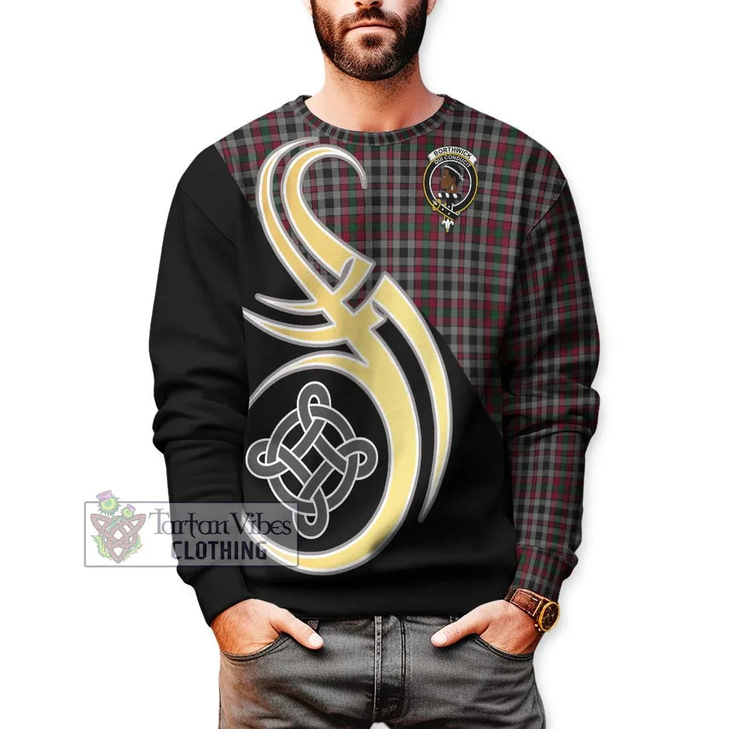 Borthwick Tartan Sweatshirt with Family Crest and Celtic Symbol Style