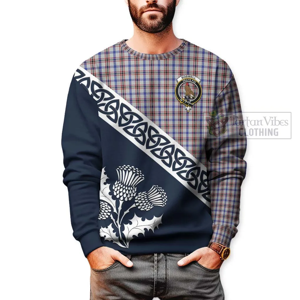 Boswell Tartan Sweatshirt Featuring Thistle and Scotland Map