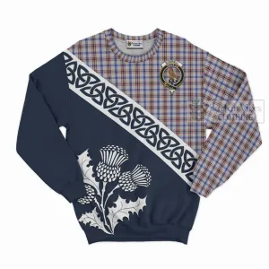 Boswell Tartan Sweatshirt Featuring Thistle and Scotland Map