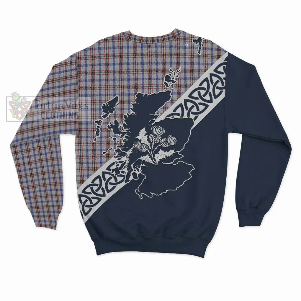 Boswell Tartan Sweatshirt Featuring Thistle and Scotland Map