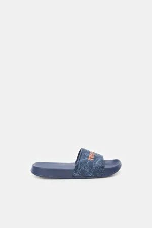 Boys Navy Embossed Slide