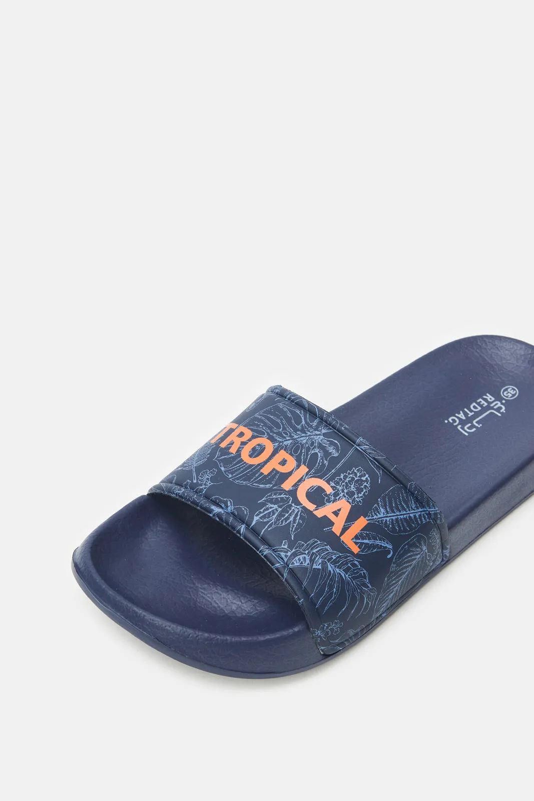 Boys Navy Embossed Slide