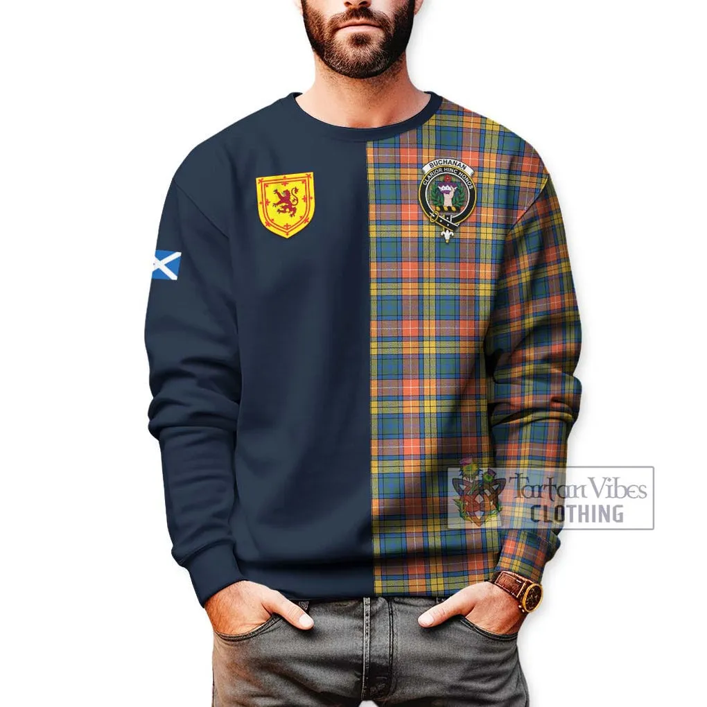 Buchanan Ancient Tartan Sweatshirt Alba with Scottish Lion Royal Arm Half Style