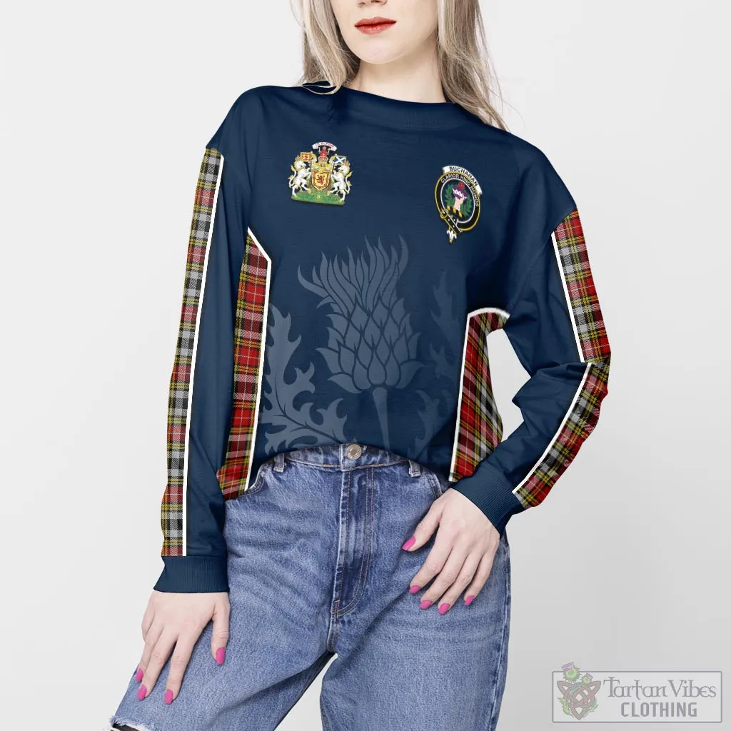 Buchanan Old Dress Tartan Sweatshirt with Family Crest and Scottish Thistle Vibes Sport Style