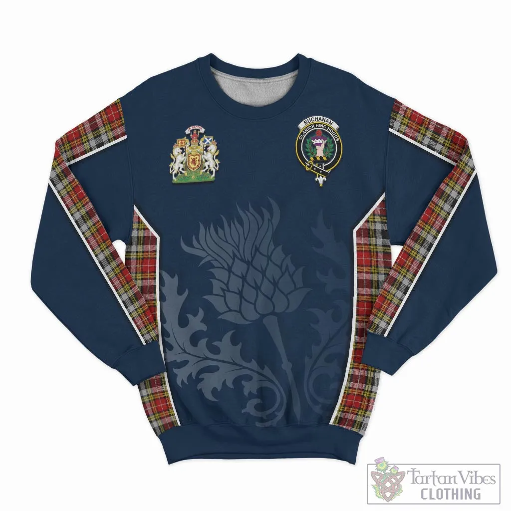 Buchanan Old Dress Tartan Sweatshirt with Family Crest and Scottish Thistle Vibes Sport Style