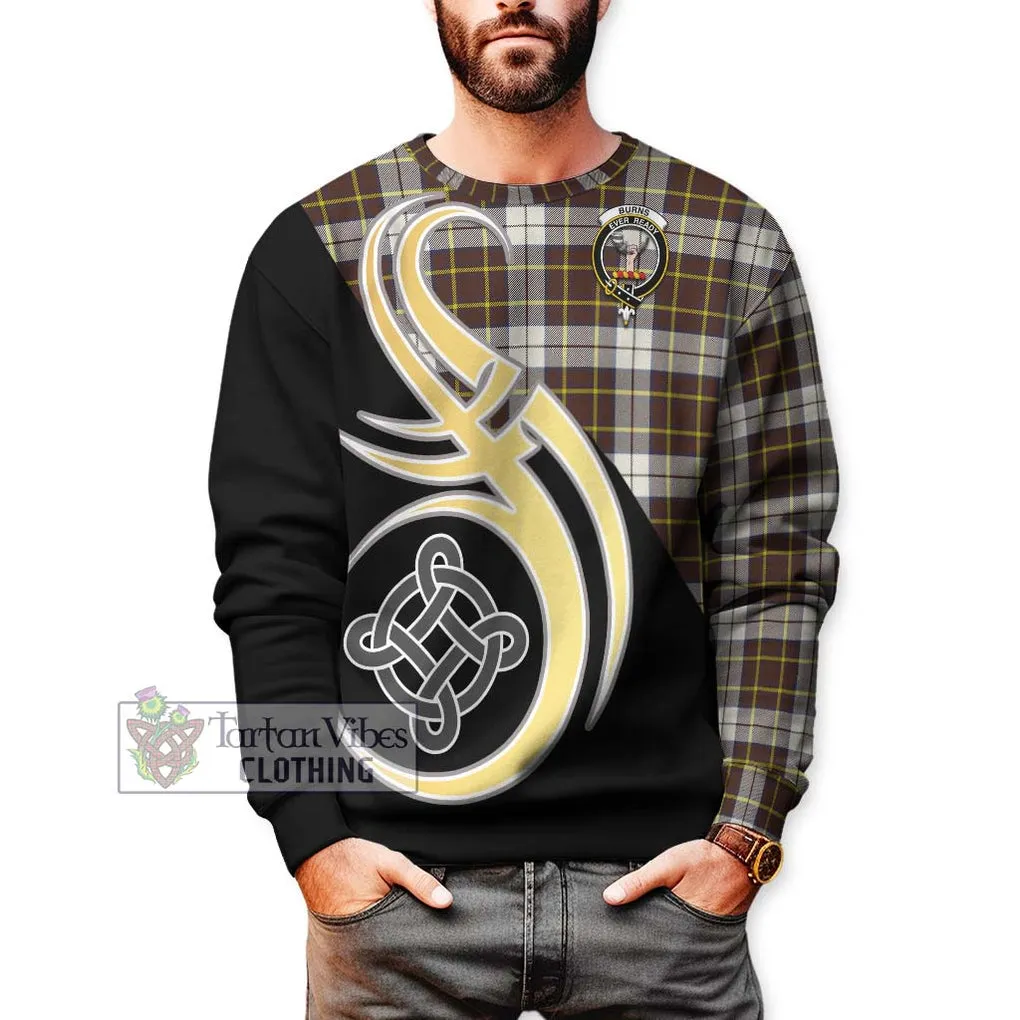 Burns Battalion Weathered Tartan Sweatshirt with Family Crest and Celtic Symbol Style