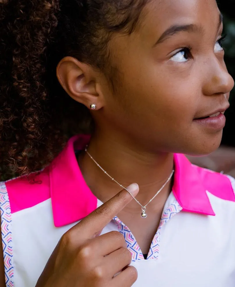 CC Sport Silver Tennis Necklace and Earrings Gift Set for Little Girls & Tweens