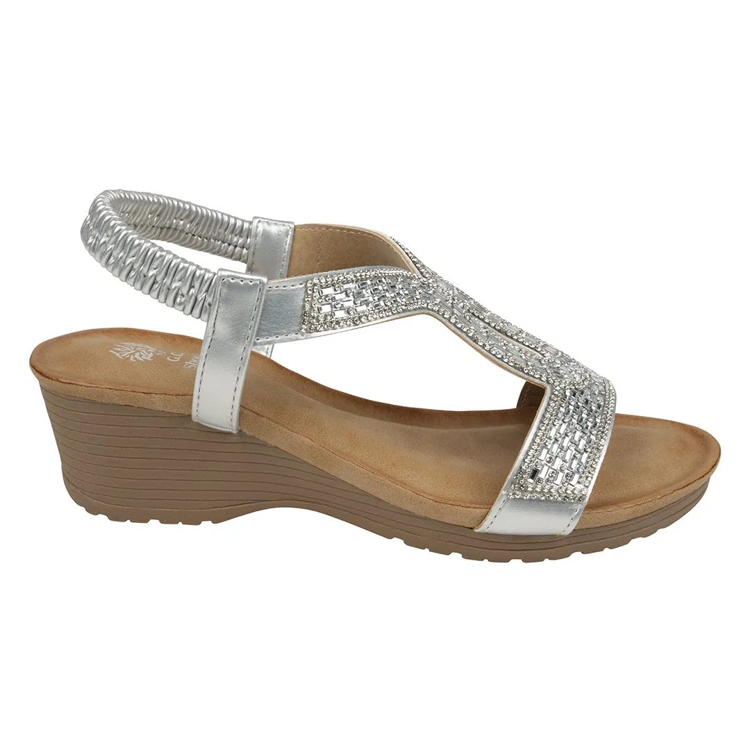 Celestia Silver Cut Out Slingback Wedge Sandals