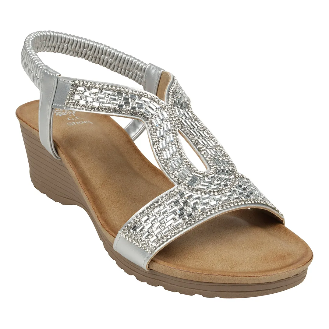 Celestia Silver Cut Out Slingback Wedge Sandals