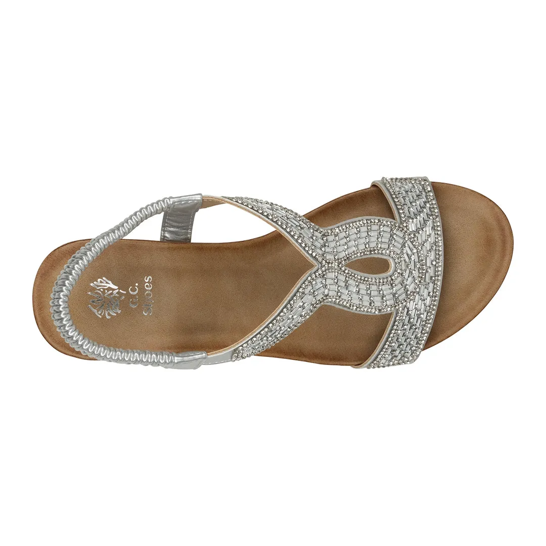 Celestia Silver Cut Out Slingback Wedge Sandals