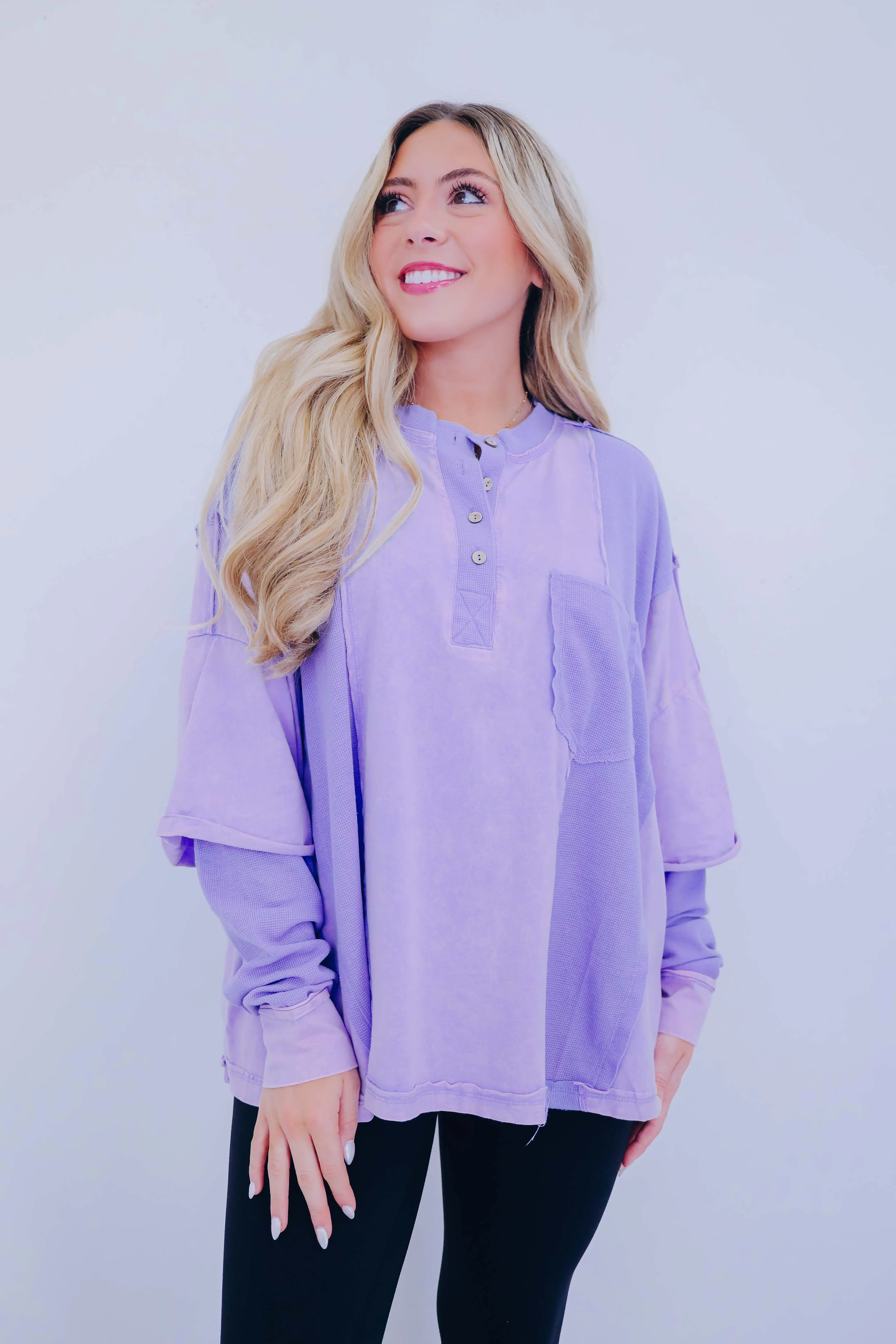 Claire Contrasting Oversized Henley Top  By Oli & Hali- 3 Colors