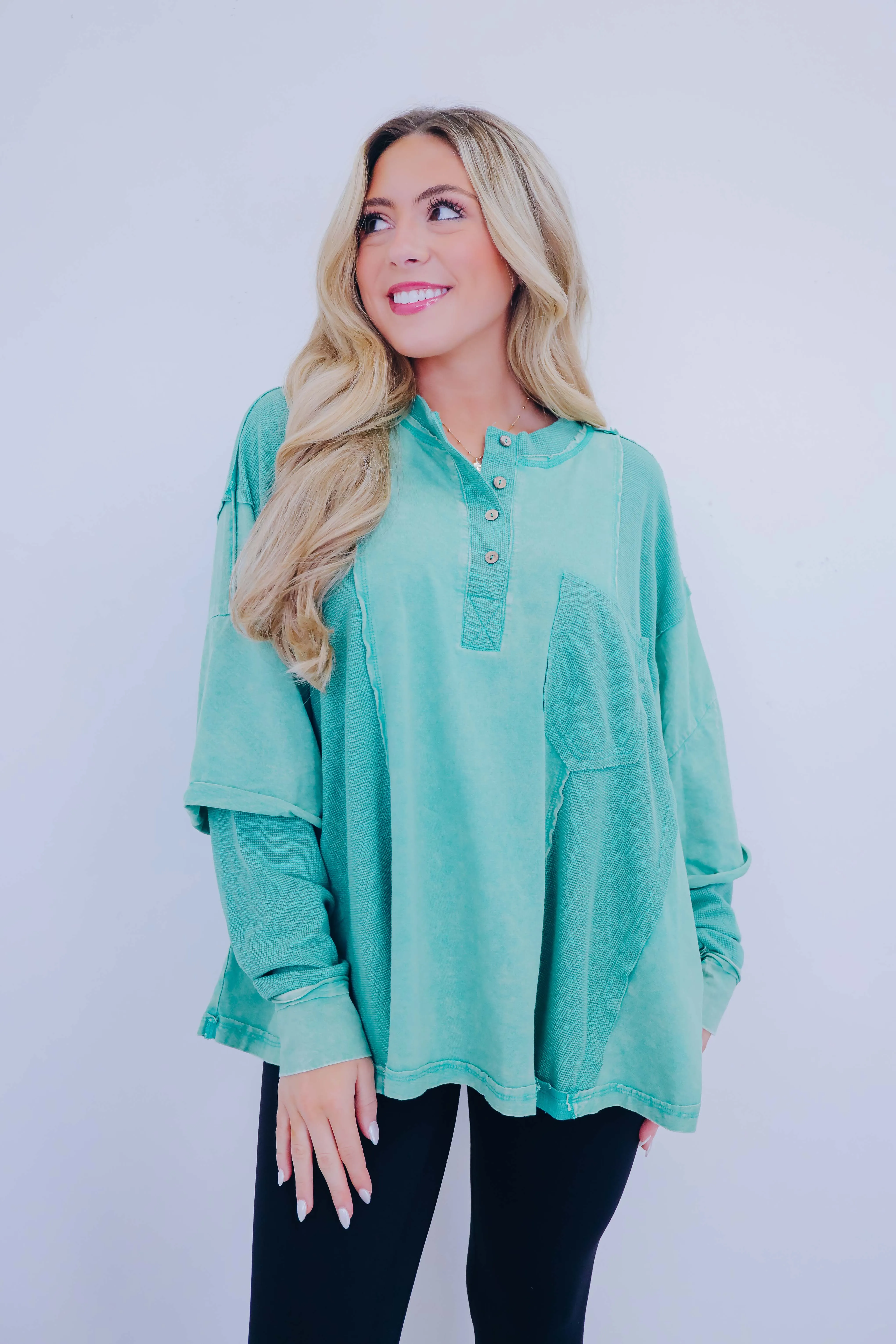 Claire Contrasting Oversized Henley Top  By Oli & Hali- 3 Colors