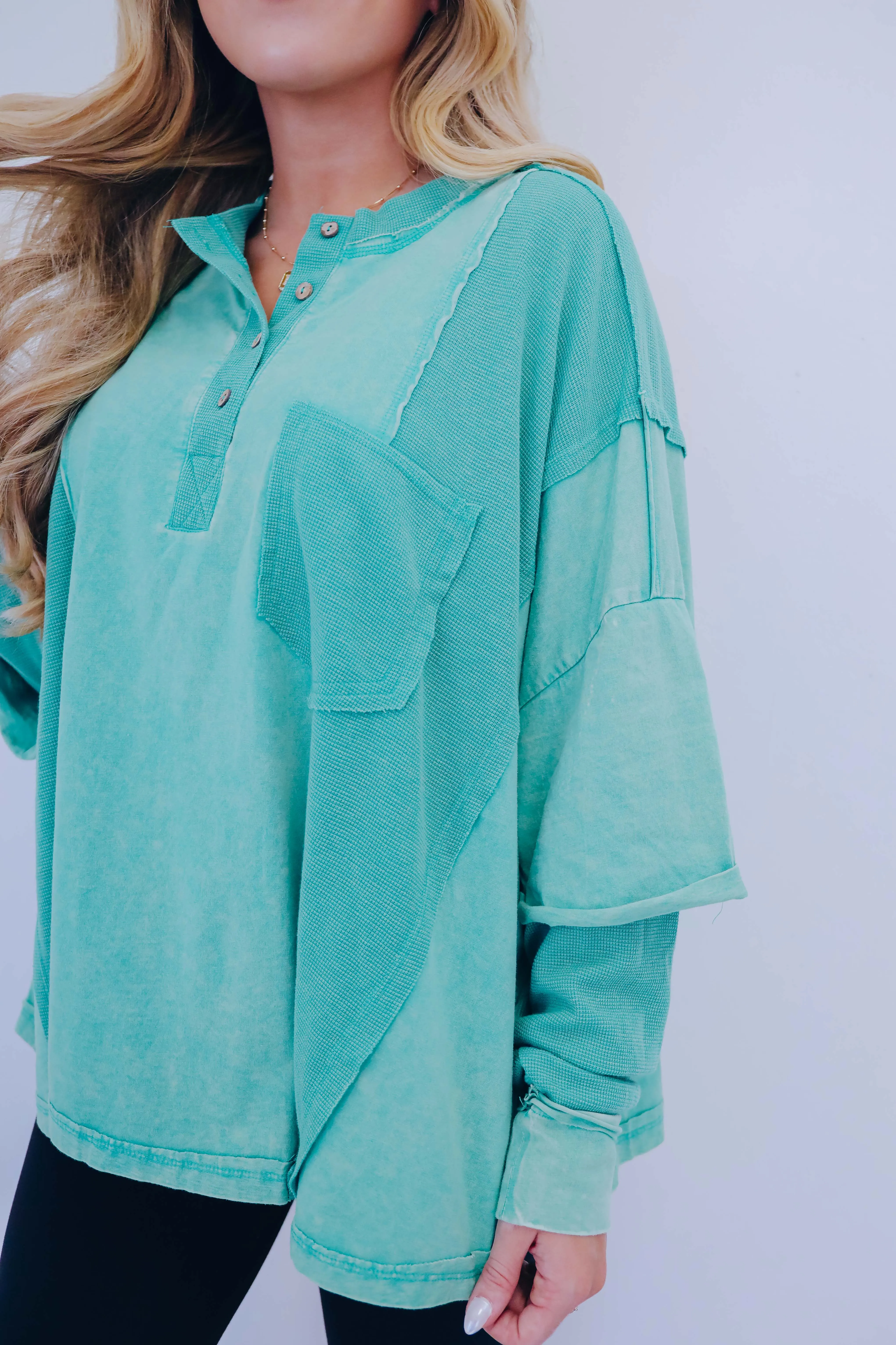 Claire Contrasting Oversized Henley Top  By Oli & Hali- 3 Colors