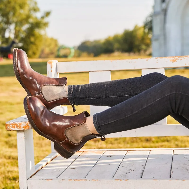 Classic Horse Leather Chelsea Boots Leather Sole Short Boots For Women In Black/Brown/Coffee