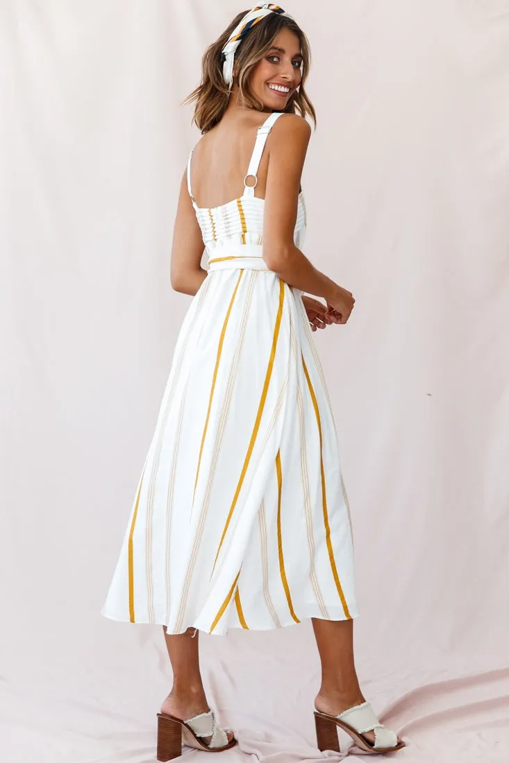 Colmar Wide Strap Midi Dress White Mustard Stripe