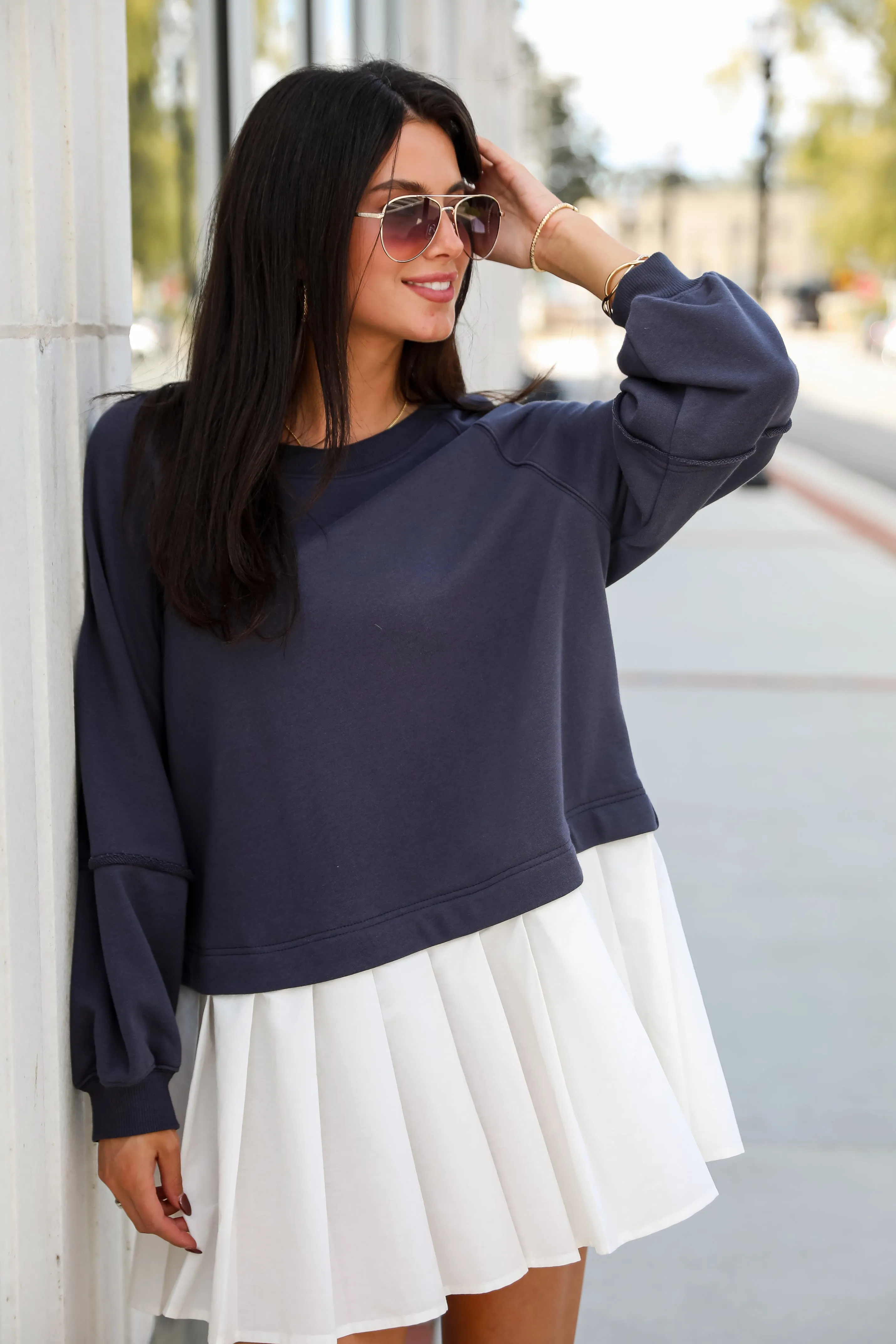 Contemporary Comfort Navy Sweatshirt Dress