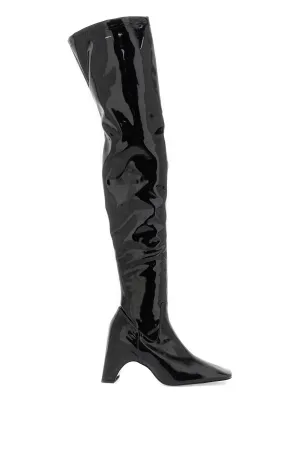 Coperni stretch patent faux leather cuissardes boots