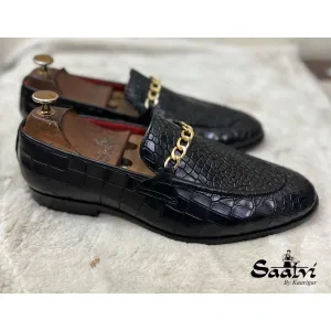 Croco Loafers With Chain