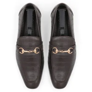 Crocodile Embossed Loafers-Brown