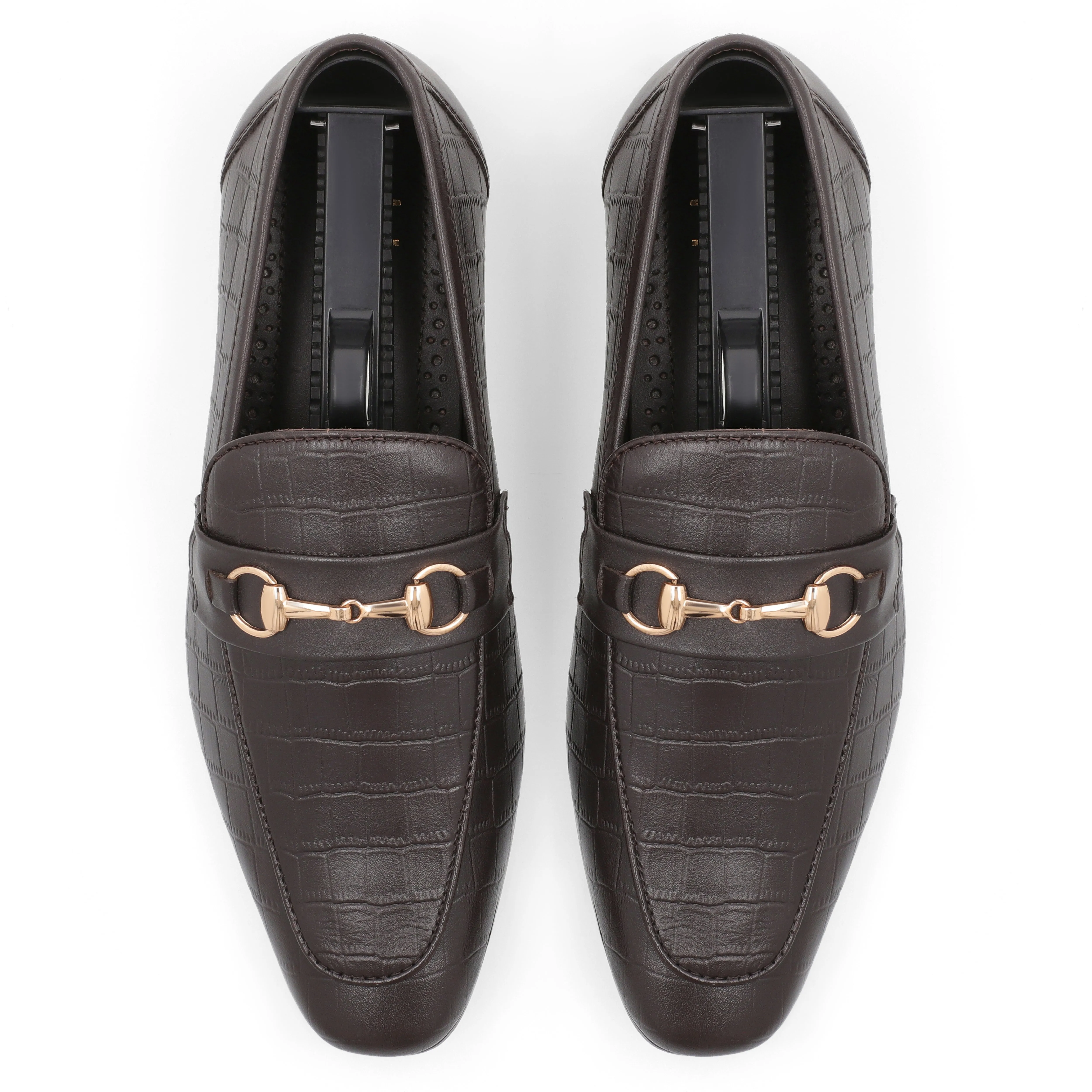 Crocodile Embossed Loafers-Brown