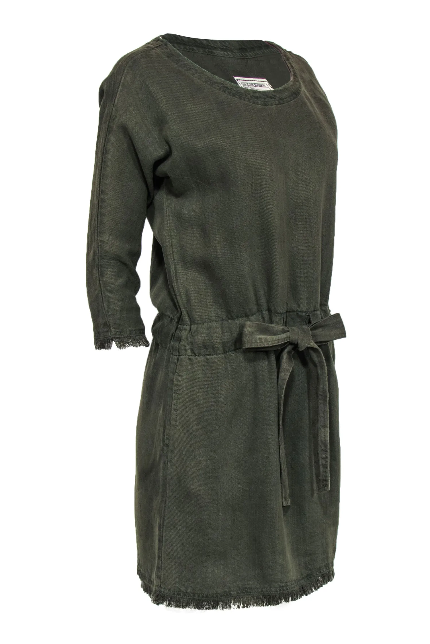 Current/Elliott - Olive Twill Linen Blend Tie Waist Dress w/ Fringe Sz 0