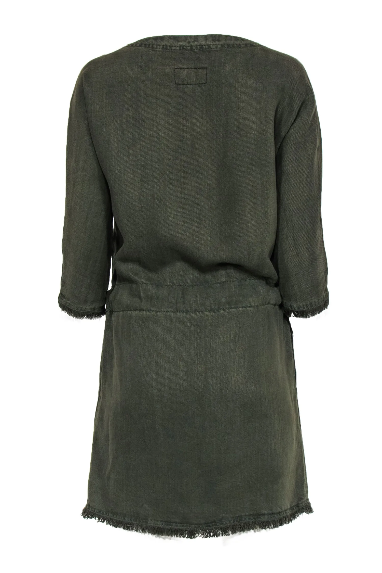 Current/Elliott - Olive Twill Linen Blend Tie Waist Dress w/ Fringe Sz 0