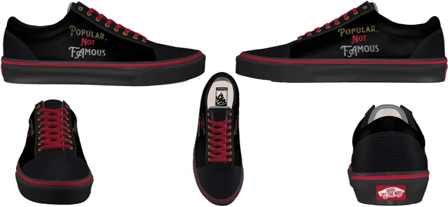 Custom Black Low Top Streetwear Shoes w/ “Popular Not Famous” Design