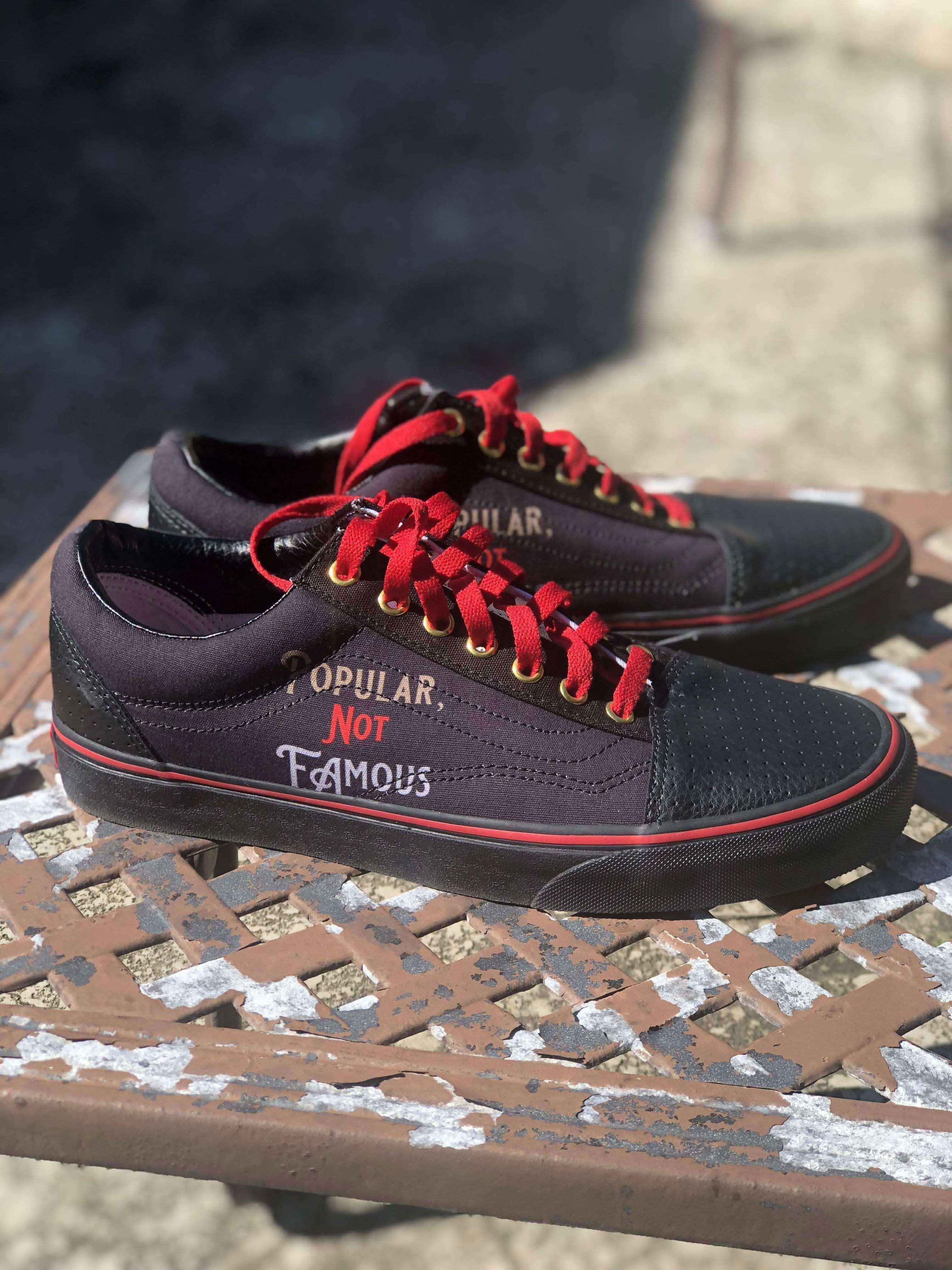 Custom Black Low Top Streetwear Shoes w/ “Popular Not Famous” Design