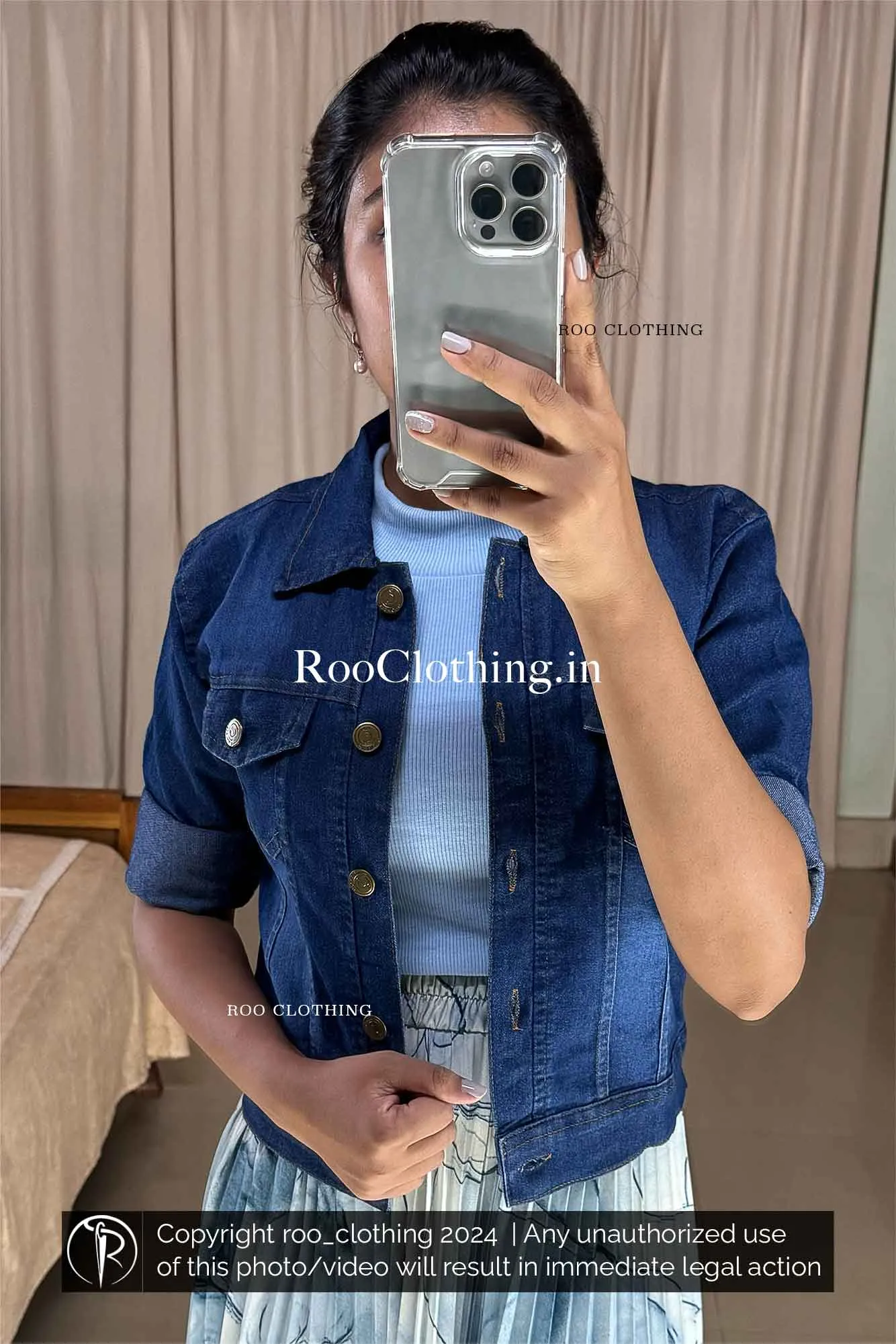 Dark blue Women Solid Denim Jacket Only