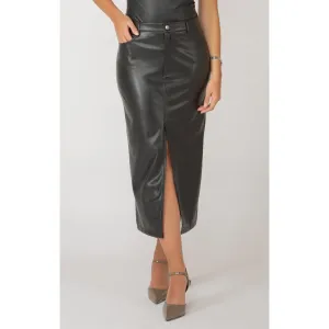 Dex Black Tape Faux Leather Midi Skirt