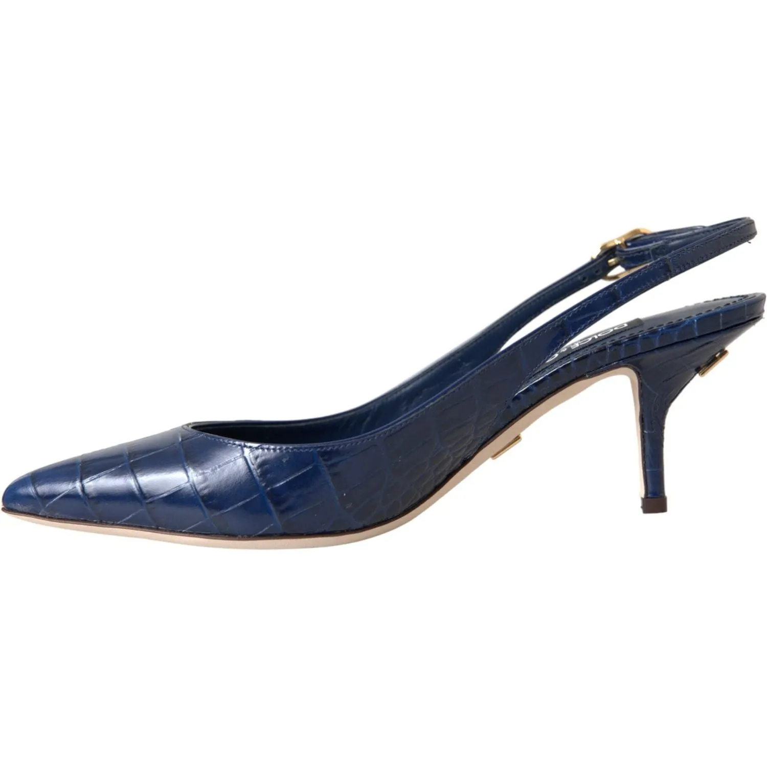 Dolce & Gabbana Dark Blue Croc Leather Slingbacks Shoes