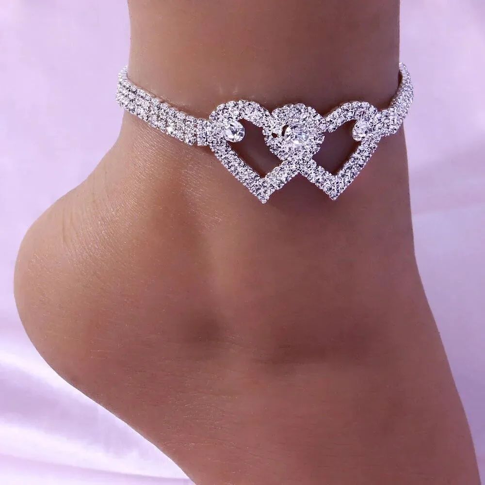 Fall in love with our Double Heart Crystal Anklet! 💖✨ Perfect for that barefoot boho look! #AnkletStyle #LoveInTheAir