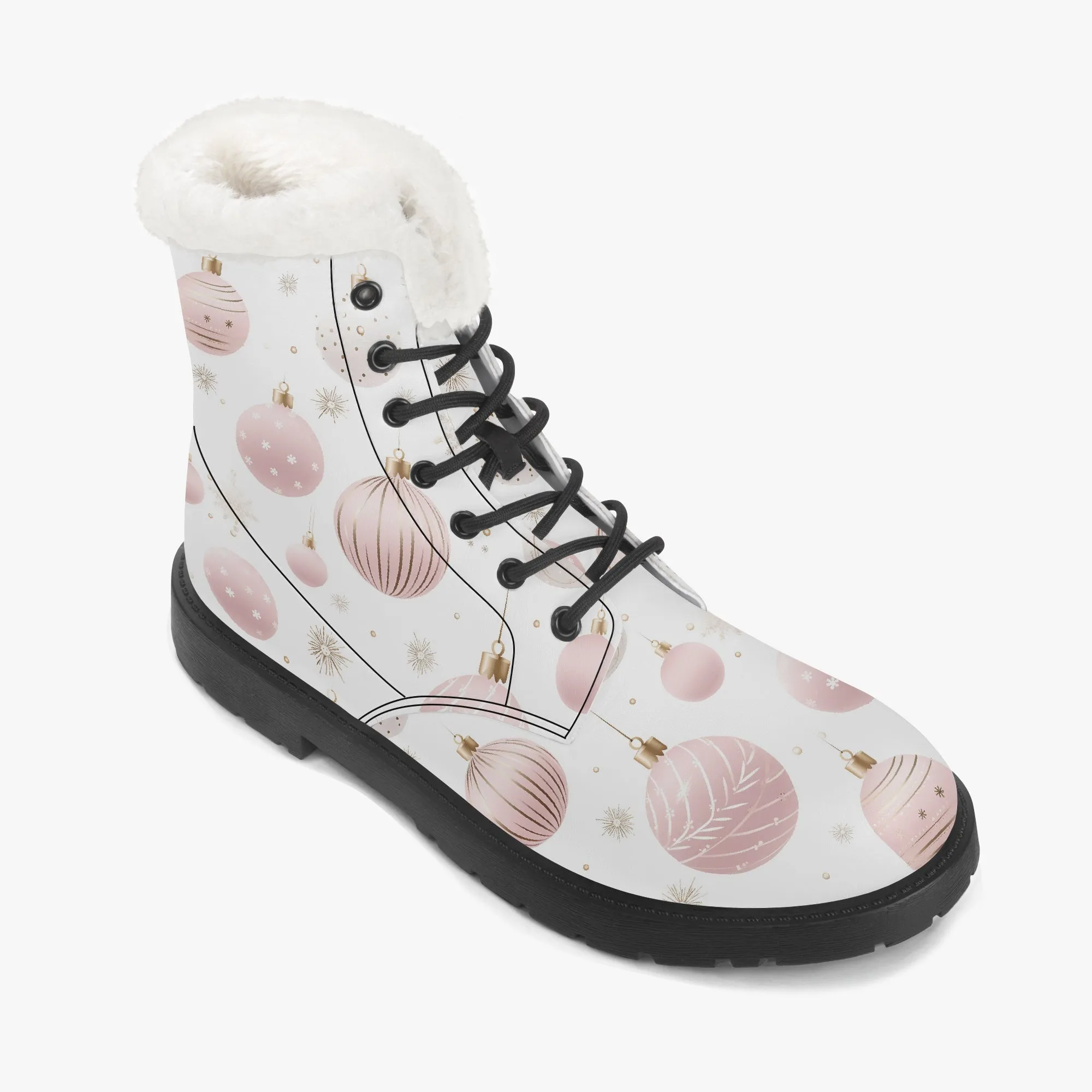 Faux Fur Leather Boots Christmas Baubles