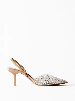 Faux pearl high-heel slingback