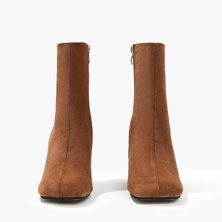 Faux Suede Zip Side Chunky Short Boots