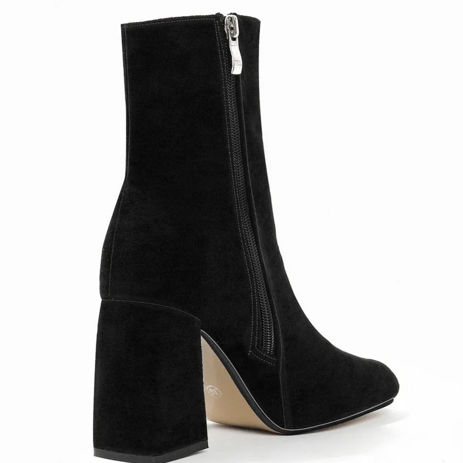 Faux Suede Zip Side Chunky Short Boots