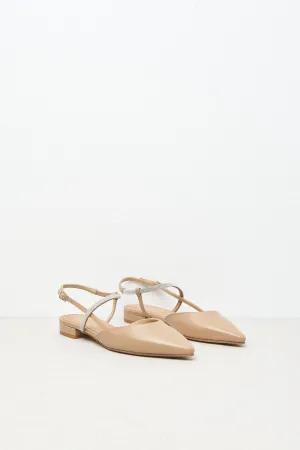 Flat leather slingback pumps with Punto Luce