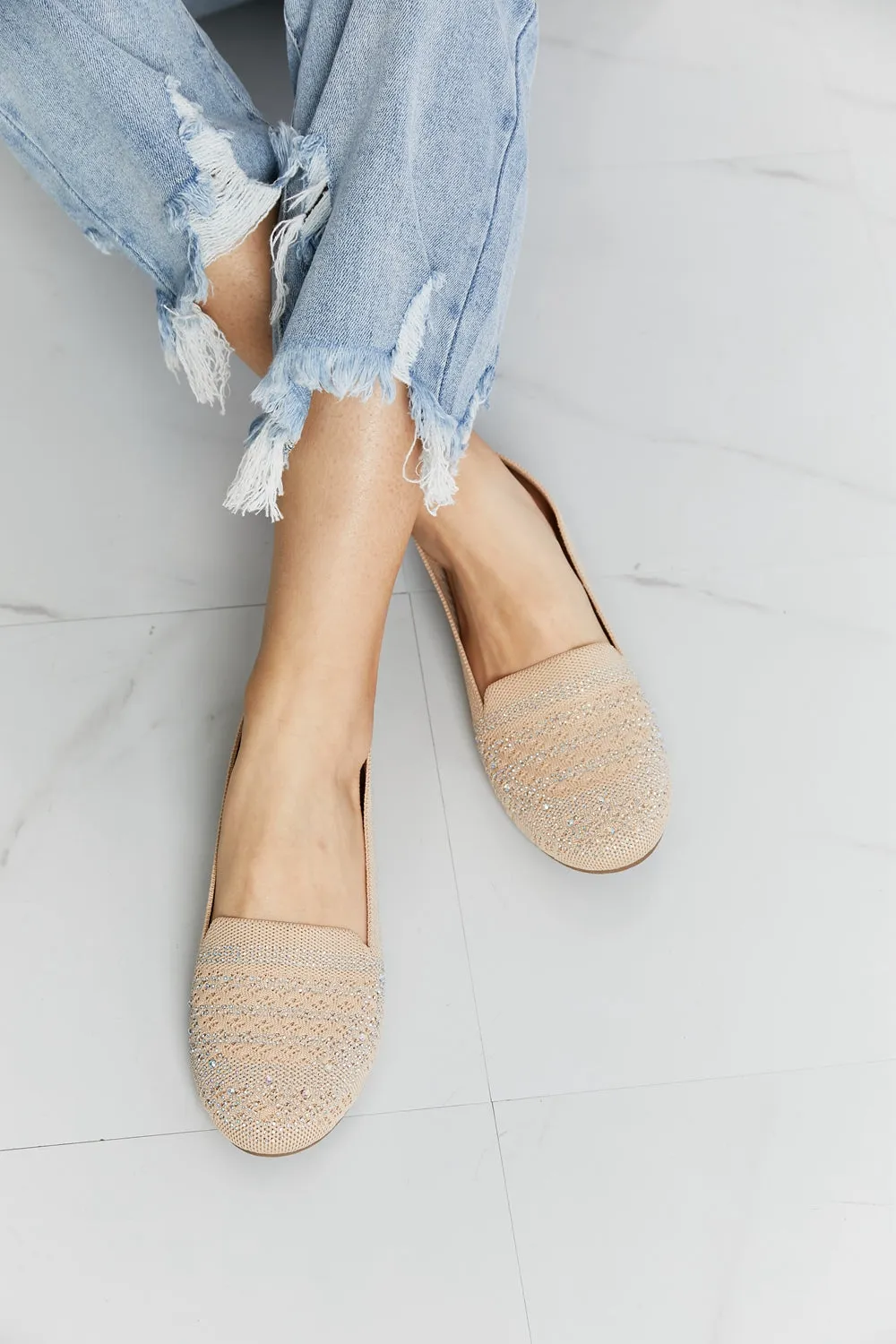 Forever Link Rhinestone Flats in Beige