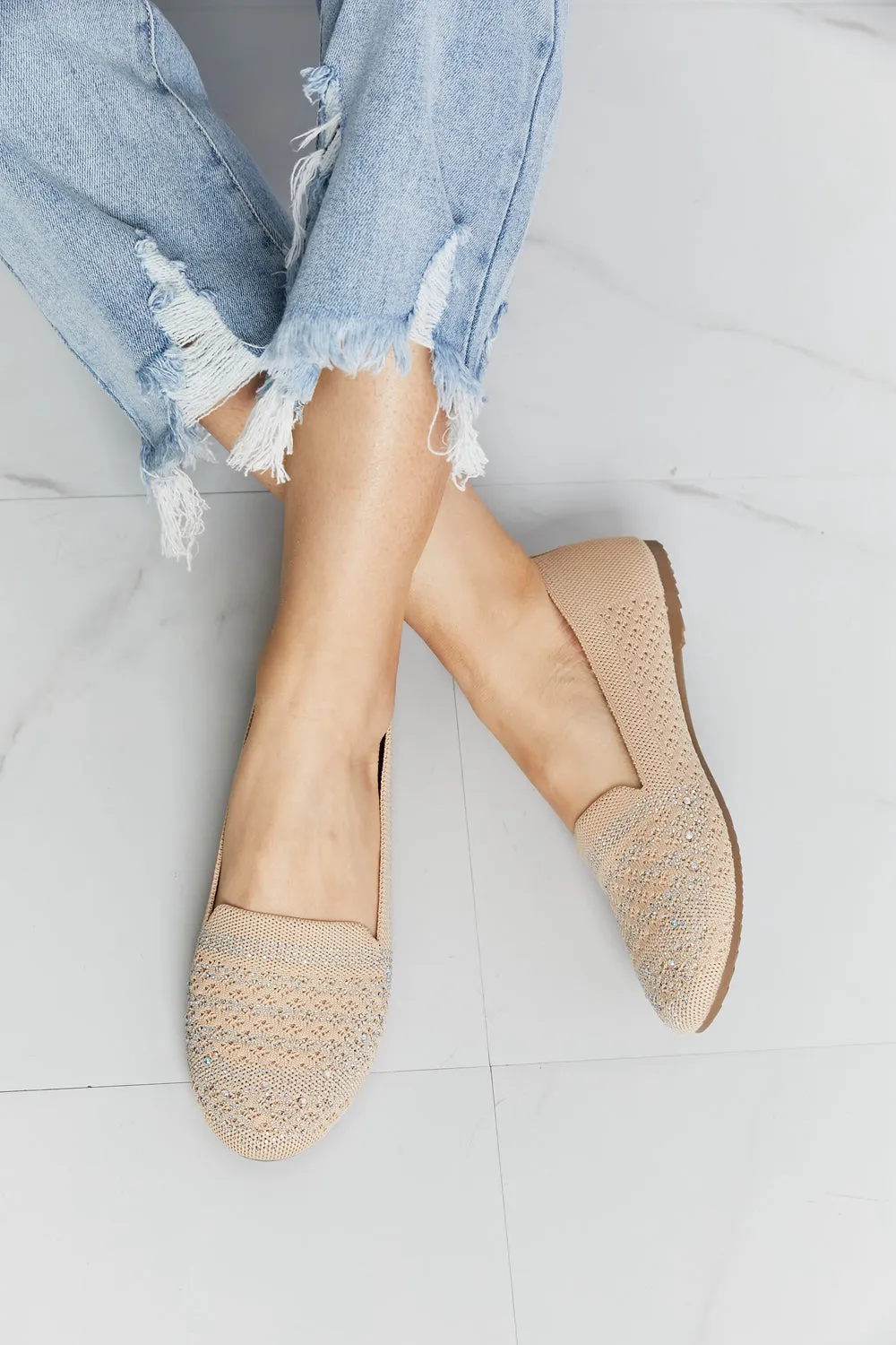 Forever Link Rhinestone Flats in Beige